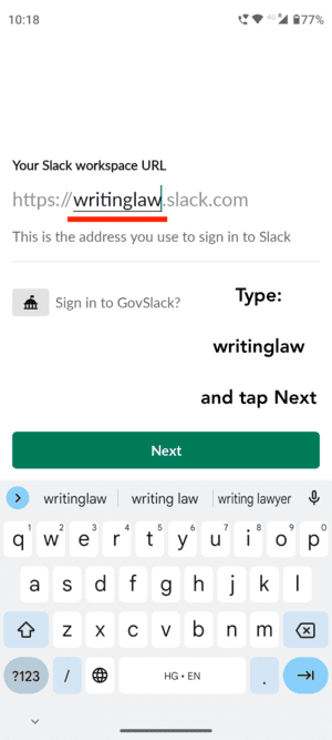 Enter Slack workspace URL