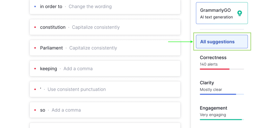 Grammarly All suggestions