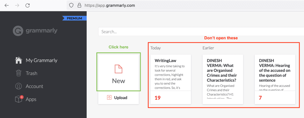 New document Grammarly