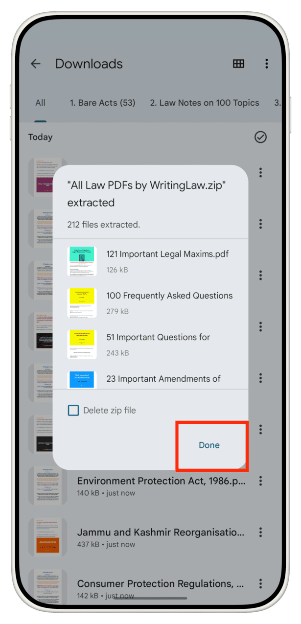 Tap Done after file extract